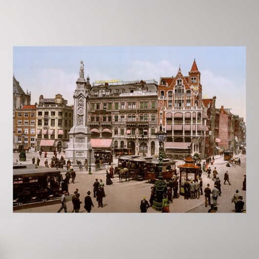 Antiek Amsterdam Dam 1900, Holland Poster (Voorkant)