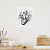 Antiek anatomie Heart Black & White Vintage Poster (Keuken)