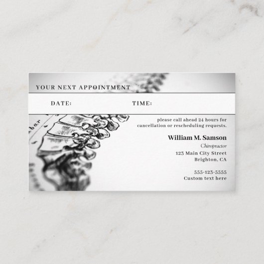 Antiek anatomische chiropractor afspraak visitekaartje (Achterkant)