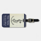 ANTIEK ANCHOR & FISH NAUTICAL Navy Blue Monogram Bagagelabel (Voorkant horizontaal)