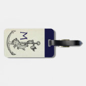 ANTIEK ANCHOR & FISH NAUTICAL Navy Blue Monogram Bagagelabel (Achterkant horizontaal)
