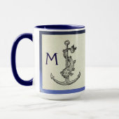 ANTIEK ANCHOR & FISH NAUTICAL Navy Blue Monogram Mok (Links)