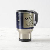 ANTIEK ANCHOR & FISH NAUTICAL Navy Blue Monogram Reisbeker (Voorkant rechts)