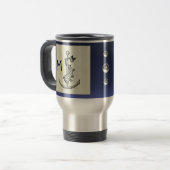 ANTIEK ANCHOR & FISH NAUTICAL Navy Blue Monogram Reisbeker (Voorkant links)