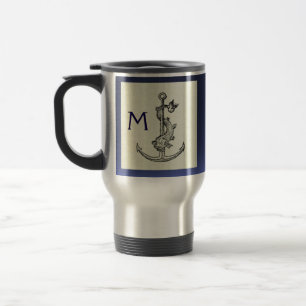 ANTIEK ANCHOR & FISH NAUTICAL Navy Blue Monogram Reisbeker