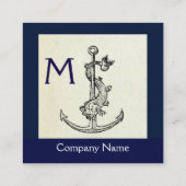 ANTIEK ANCHOR & FISH NAUTICAL Navy Blue Monogram Vierkante Visitekaartje (Achterkant)