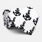 ANTIEK ANCHOREN, FISH, RUBY GEM Black White Nautic Stropdas (Opgerold)