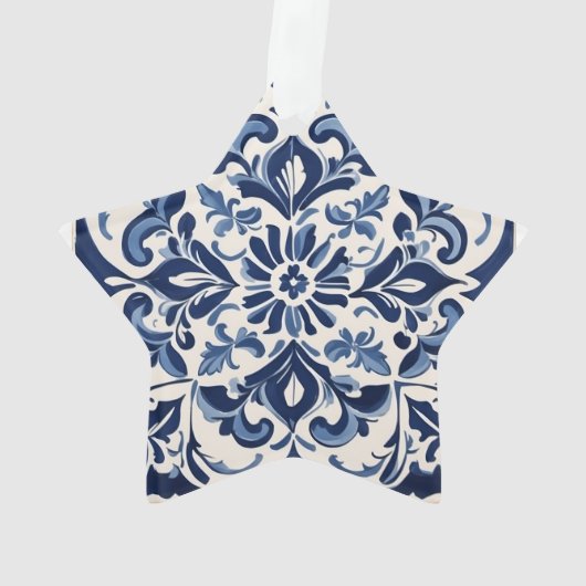 Antiek Andalusische Blauwe Mozaïek Ontwerp voor Th Ornament (achterkant)