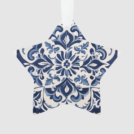 Antiek Andalusische Blauwe Mozaïek Ontwerp voor Th Ornament (voorkant)