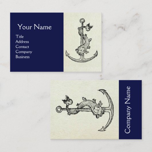 ANTIEK ANKER MET VIS NAUTISCH Wit Navy Blue Visitekaartje (Voorkant / Achterkant)