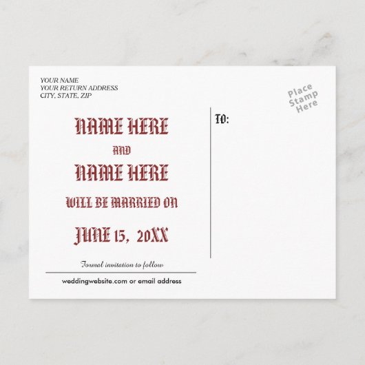 Antiek antieke gedicht Bewaar de datum briefkaart (Achterkant)