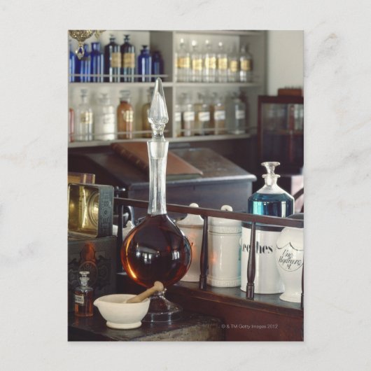 Antiek apotheekflesjes briefkaart (Voorkant)