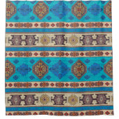 Antiek Aqua Blauw Bord Goud Turks Kilim Tapijt Douchegordijn (Voorkant)