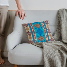 Antiek Aqua Blauw Bord Goud Turks Kilim Tapijt Kussen