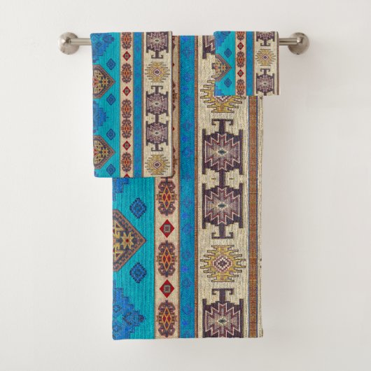 Antiek  Aqua Blue Bleek Gold Kilim Turks Bad Handdoek (Insitu)