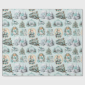 Antiek Aqua Blue Victoriaans Kerstcadeau Wrap Cadeaupapier (Vlak)