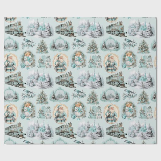 Antiek Aqua Blue Victoriaans Kerstcadeau Wrap Cadeaupapier (Vlak)
