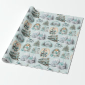 Antiek Aqua Blue Victoriaans Kerstcadeau Wrap Cadeaupapier (Uitgerold)