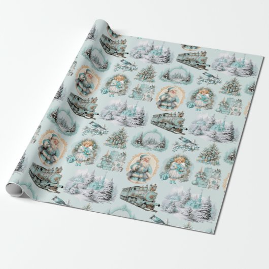 Antiek Aqua Blue Victoriaans Kerstcadeau Wrap Cadeaupapier (Uitgerold)
