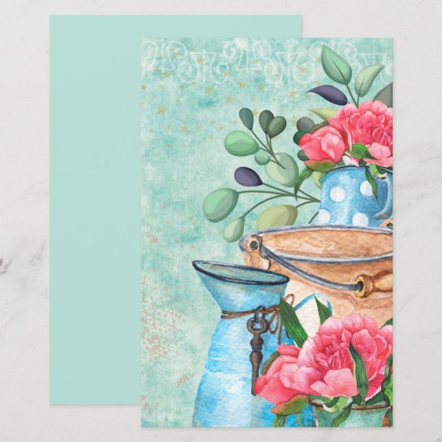 Antiek aquarel garde decoupage scrapbookpapier (Voorkant / Achterkant)