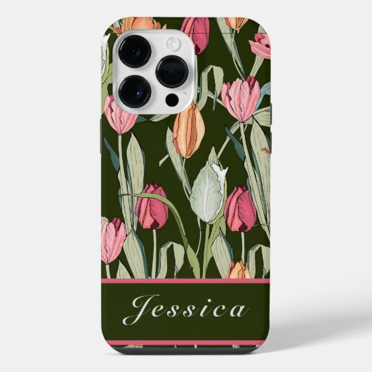 Antiek aquarel tulpen bloempatroon  iPhone hoesje (Achterkant)