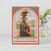 Antiek Arch Holly Deco Oranje Holiday Fotokaart Feestdagenkaart (Staand voorkant)