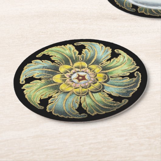 Antiek architecturale rozet nr. 1 ronde kartonnen onderzetter (Gebogen)