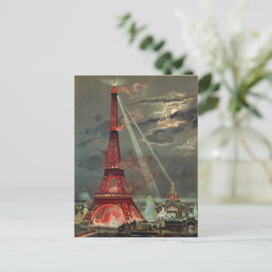  Antiek Art Deco Eiffel Tower Paris Frankrijk Briefkaart (Staand voorkant)