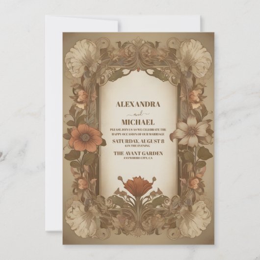 Antiek  Art Nouveau Bloemenbruiloft Kaart (Voorkant)