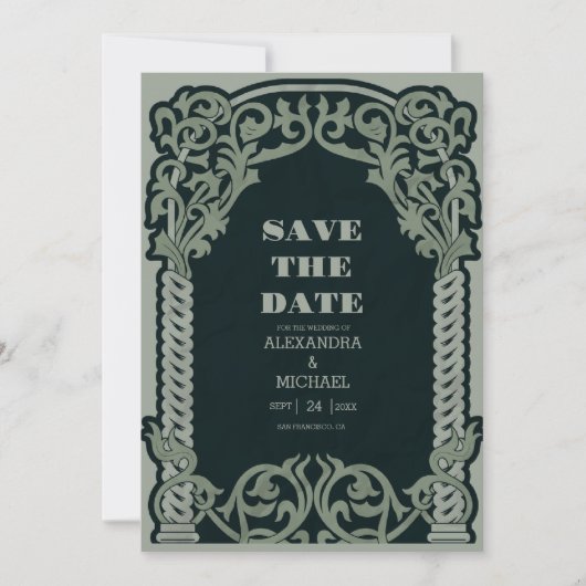 Antiek Art Nouveau bruiloft Save The Date (Voorkant)
