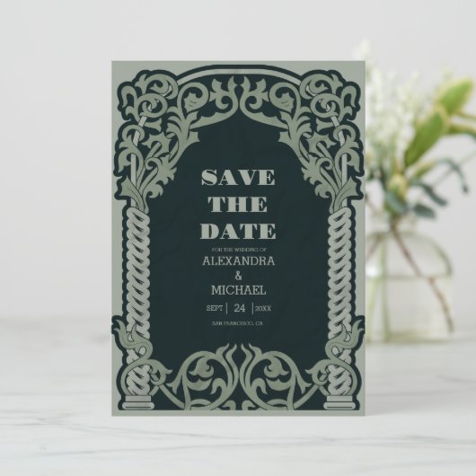 Antiek Art Nouveau bruiloft Save The Date (Staand voorkant)