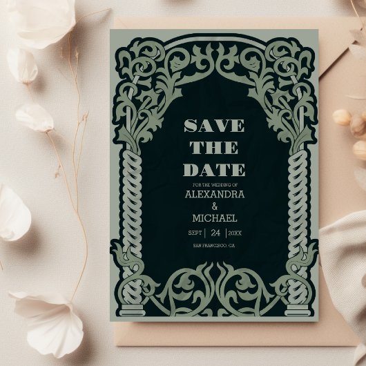 Antiek Art Nouveau bruiloft Save The Date