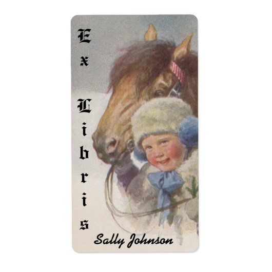 Antiek Art Pony Kind Boekplaten Bookplaat labels (Voorkant)
