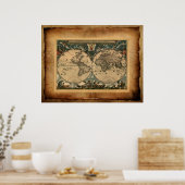 Antiek artistiek oud Poster van de Wereldkaart (Keuken)