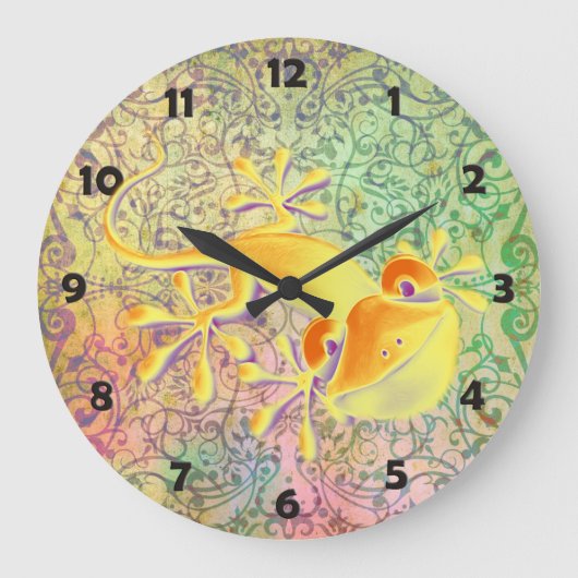 Antiek ARTs Ornament Patroon + glimlend Gecko Grote Klok (Voorkant)