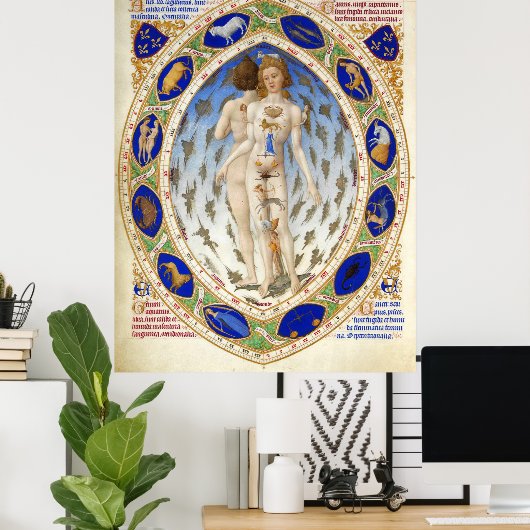 ANTIEK ASTROLOGIE-, MICROCOSMO- EN ZODIACAAL-SIGNA POSTER (Thuiskantoor)