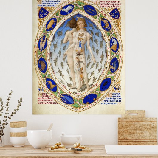 ANTIEK ASTROLOGIE-, MICROCOSMO- EN ZODIACAAL-SIGNA POSTER (Keuken)