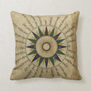 Antiek Atlas Compass Roos Kussen