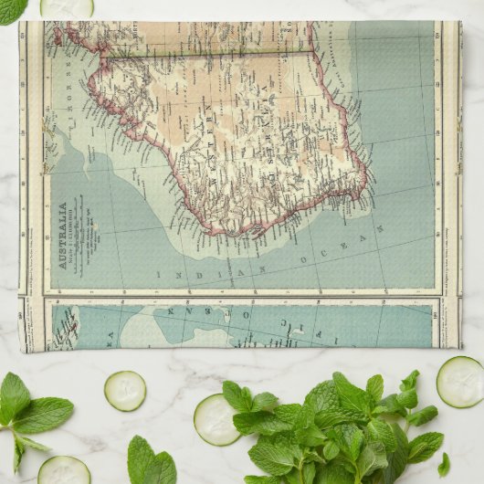 Antiek  Australisch continent - gedetailleerde kaa Theedoek (Gevouwen)