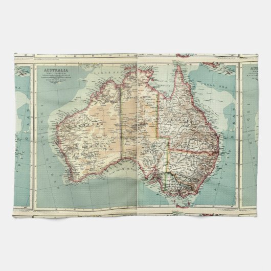 Antiek  Australisch continent - gedetailleerde kaa Theedoek (Horizontaal)