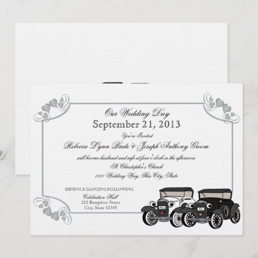 Antiek auto bruiloft kaart (Voorkant / Achterkant)