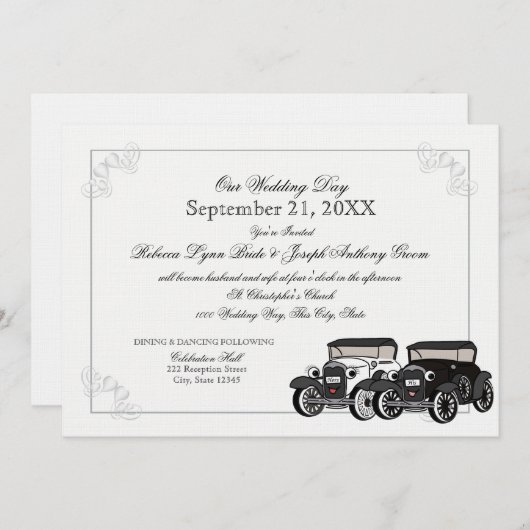 Antiek auto bruiloft kaart (Voorkant / Achterkant)