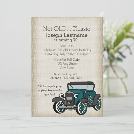 Antiek auto en Burlap  Verjaardag Kaart (Staand voorkant)