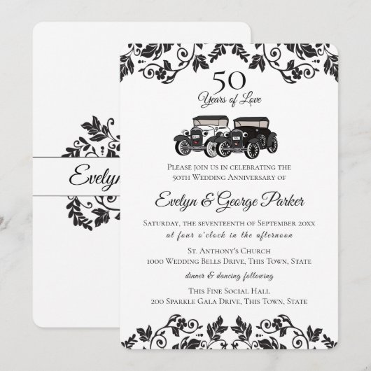 Antiek auto en Damask 50e Jubileum Kaart (Voorkant / Achterkant)