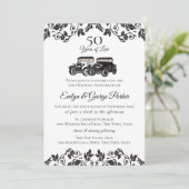 Antiek auto en Damask 50e Jubileum Kaart (Staand voorkant)