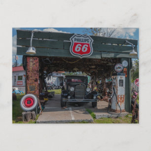 Antiek auto en pomp briefkaart