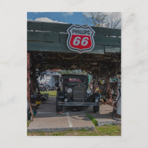 Antiek auto en pomp briefkaart