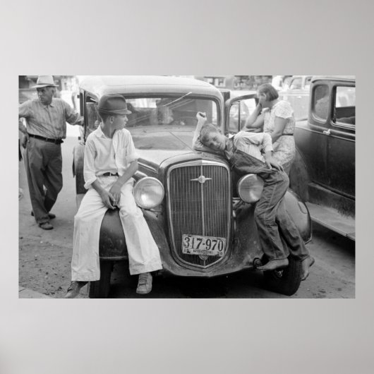 Antiek auto, geweldige depressie familie, jaren de poster (Voorkant)