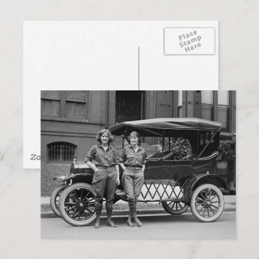 Antiek auto-meisjes, jaren 20 briefkaart (Voorkant / Achterkant)