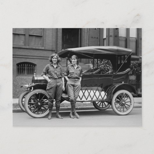 Antiek auto-meisjes, jaren 20 briefkaart (Voorkant)